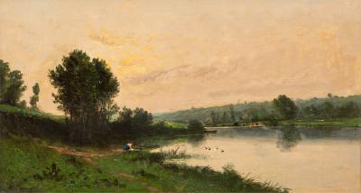 Henri Francois Perret Washing by the River Henri Francois Perret