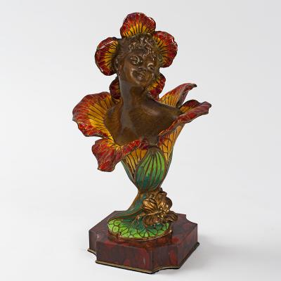 Henri Godet Enamel and Bronze Femme fleur Lily 