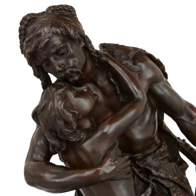 Henri Honor Pl Patinated bronze sculpture of a man and his son by Henri Pl 