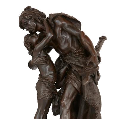 Henri Honor Pl Patinated bronze sculpture of a man and his son by Henri Pl 