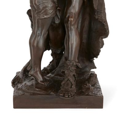 Henri Honor Pl Patinated bronze sculpture of a man and his son by Henri Pl 