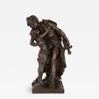 Henri Honor Pl Patinated bronze sculpture of a man and his son by Henri Pl 