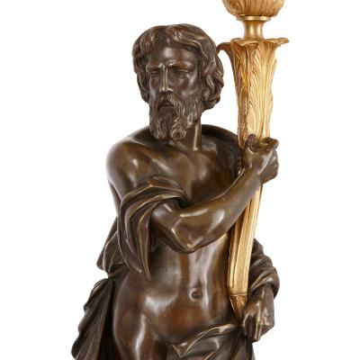 Henri Picard Gilt and patinated bronze antique French clock set by Picard