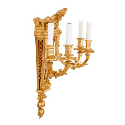 Henri Picard Set of four Baroque style gilt bronze wall lights by Picard