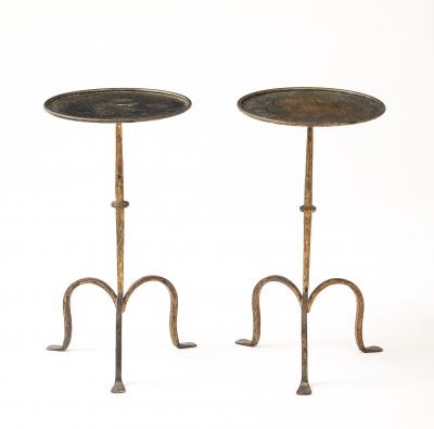 Henri Pouenat Henri Pouenat Pair Wrought Iron Tables Gold Leaf Model Dani France c 1980