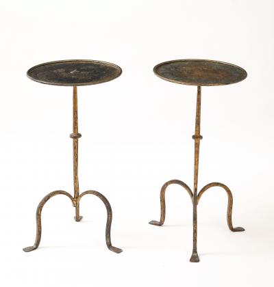Henri Pouenat Henri Pouenat Pair Wrought Iron Tables Gold Leaf Model Dani France c 1980