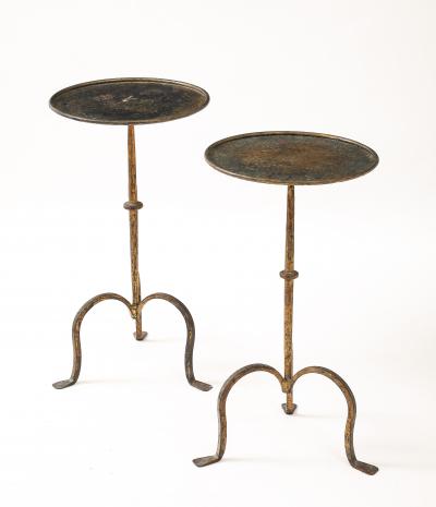 Henri Pouenat Henri Pouenat Pair Wrought Iron Tables Gold Leaf Model Dani France c 1980