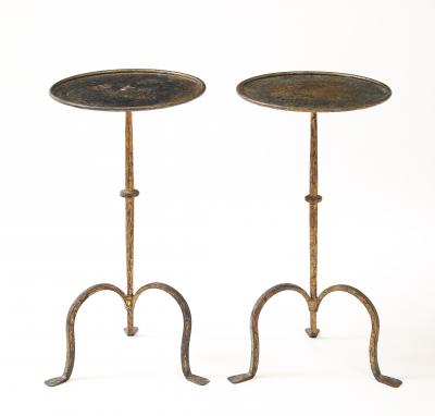 Henri Pouenat Henri Pouenat Pair Wrought Iron Tables Gold Leaf Model Dani France c 1980