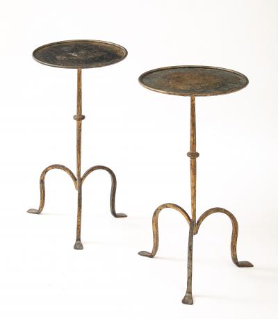 Henri Pouenat Henri Pouenat Pair Wrought Iron Tables Gold Leaf Model Dani France c 1980