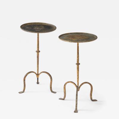 Henri Pouenat Henri Pouenat Pair Wrought Iron Tables Gold Leaf Model Dani France c 1980