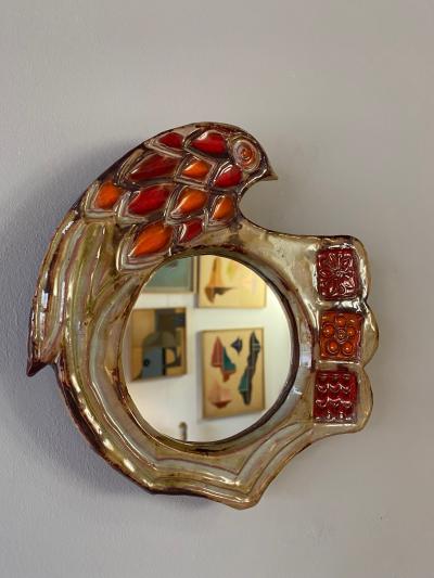 Henri Siffre Ceramic Mirror by Henri Siffre France 1970s
