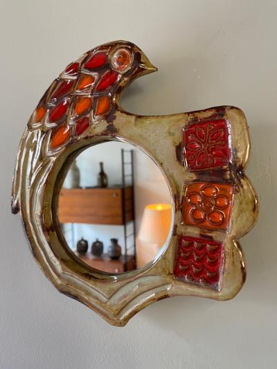 Henri Siffre Ceramic Mirror by Henri Siffre France 1970s
