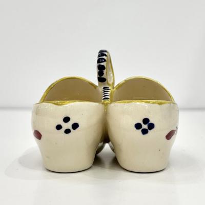 Henriot Quimper Vintage French HB Majolica Pottery Red Green Cream Clogs Salt Pepper Holder