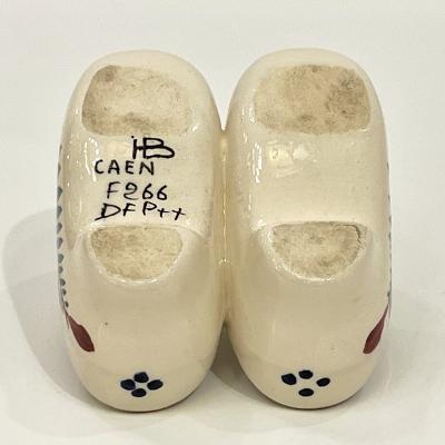 Henriot Quimper Vintage French HB Majolica Pottery Red Green Cream Clogs Salt Pepper Holder