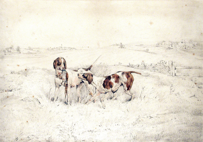 Henry Alken HENRY ALKEN BRITISH 1785 1851 TWO POINTERS RETRIEVING A PHEASANT