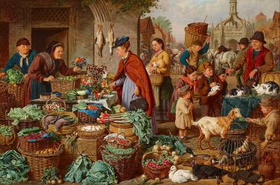 Henry Charles Bryant 19th century oil painting of a market scene by H C Bryant