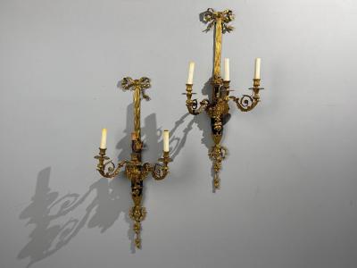 Henry Dasson Attr Louis XVI Wall Sconces Bronze France 1860s