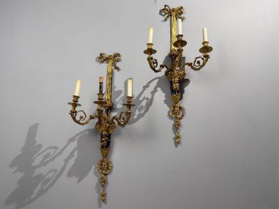 Henry Dasson Attr Louis XVI Wall Sconces Bronze France 1860s