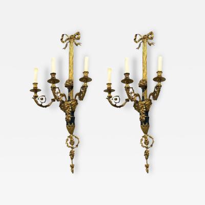 Henry Dasson Attr Louis XVI Wall Sconces Bronze France 1860s