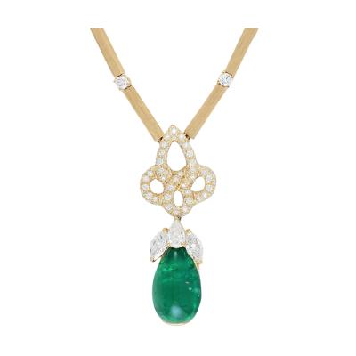 Henry Dunay Henry Dunay Zambian Minor Oil Drop Cabochon Cut Emerald 18K Fancy Link Necklace