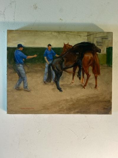 Henry Koehler TITLED THE TEASER COOLMORE HORSE STUDDING PAINTING BY HENRY KOEHLER