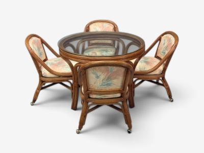 Henry Link Dining Table and Four Chairs Bamboo Fabric Philippines 1980s