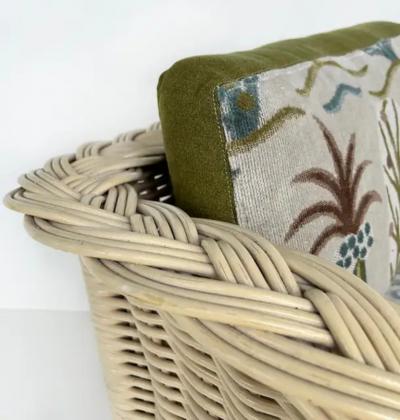 Henry Link Henry Link Coastal Newly Upholstered Rattan Club Chairs Painted Pair