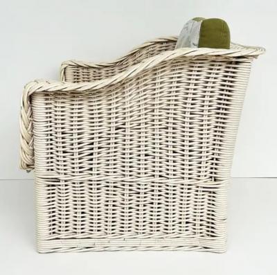 Henry Link Henry Link Coastal Newly Upholstered Rattan Club Chairs Painted Pair