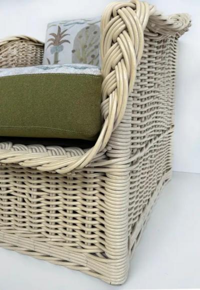 Henry Link Henry Link Coastal Newly Upholstered Rattan Club Chairs Painted Pair