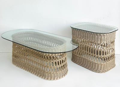 Henry Link Henry Link Lexington Wicker Glass Coffee Table Side Table Set