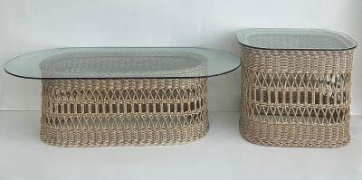 Henry Link Henry Link Lexington Wicker Glass Coffee Table Side Table Set