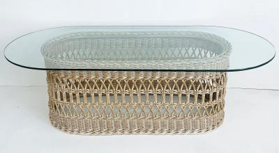 Henry Link Henry Link Lexington Wicker Glass Coffee Table Side Table Set