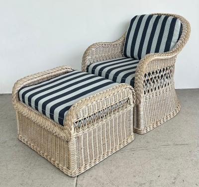 Henry Link Henry Link Rattan Lounge Chairs Ottomans New Sunbrella Upholstery 2 pairs