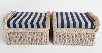 Henry Link Henry Link Rattan Lounge Chairs Ottomans New Sunbrella Upholstery 2 pairs
