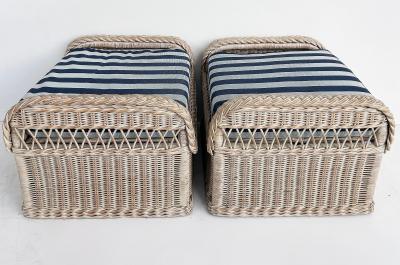 Henry Link Henry Link Rattan Lounge Chairs Ottomans New Sunbrella Upholstery 2 pairs