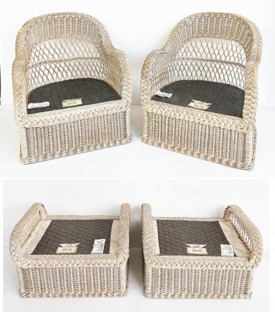 Henry Link Henry Link Rattan Lounge Chairs Ottomans New Sunbrella Upholstery 2 pairs