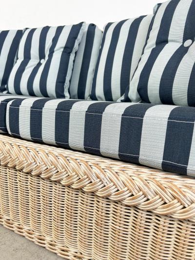 Henry Link Henry Link Rattan Sofa with New Sunbrella Upholstery and Cushions
