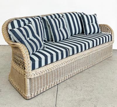 Henry Link Henry Link Rattan Sofa with New Sunbrella Upholstery and Cushions
