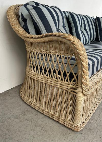 Henry Link Henry Link Rattan Sofa with New Sunbrella Upholstery and Cushions