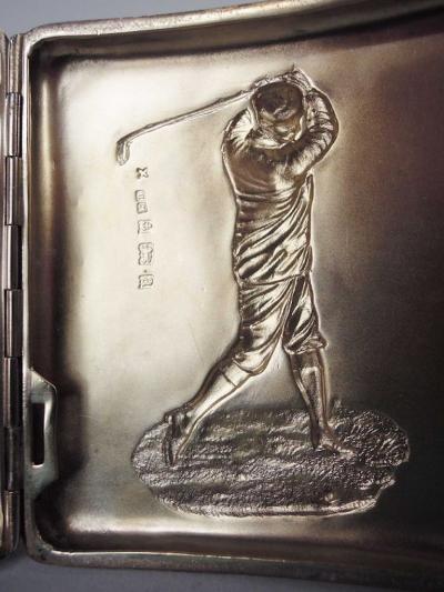 Henry Matthews Antique English Victorian Swinging Golfer Cigarette Case