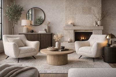 Henry P Glass Lounge Chairs by Henry Glass in Oatmeal Boucl C 1950s