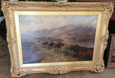 Henry Robinson Hall 19C Oil on Canvas of Highland Rovers at Loch Earn by HR Hall