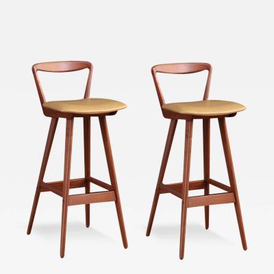 Henry Rosengren Hansen Henry Rosengren Hansen Teak Leather Bar Stools