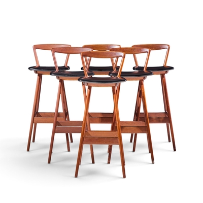 Henry Rosengren Hansen Rosengren Hansen for Brande M belfabrik Mid Century Teak Barstools Set of 4