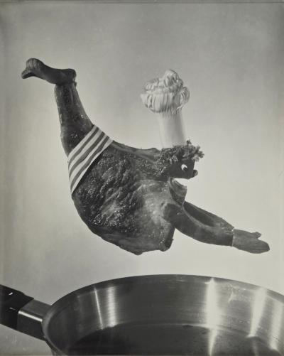 Henry Rox A Pork Chop Figure Diving Into a Frying Pan Photo Sculpture C 1944