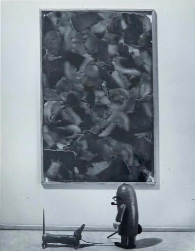 Henry Rox Art Critic Standing Before Monumental Framed Post War Abstraction 