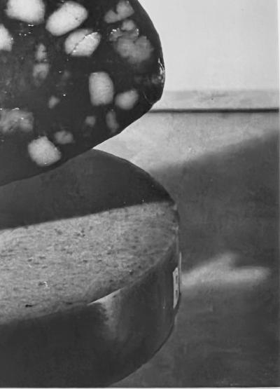 Henry Rox Art Critic Standing Figure Before Biomorphic Sculpture and Framed Composition 