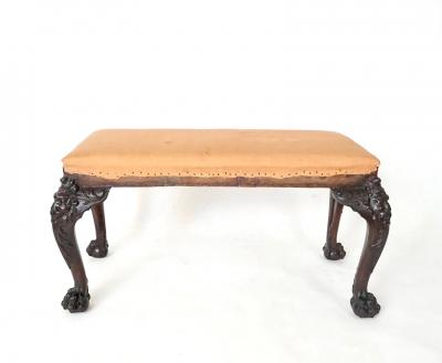 Henry Samuel George II Style Carved Mahogany Long Stool or Bench by Henry Samuel