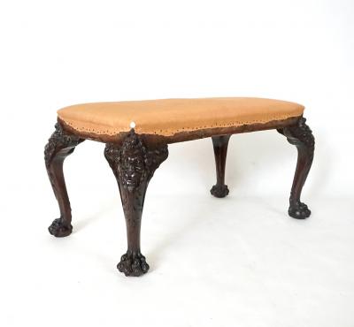 Henry Samuel George II Style Carved Mahogany Long Stool or Bench by Henry Samuel