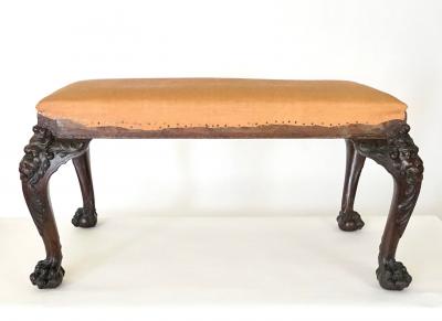 Henry Samuel George II Style Carved Mahogany Long Stool or Bench by Henry Samuel